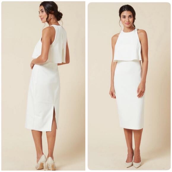 Likely Shayna Ruffle Overlay Cocktail Dress Knee Length White Size 10 - Picture 2 of 10